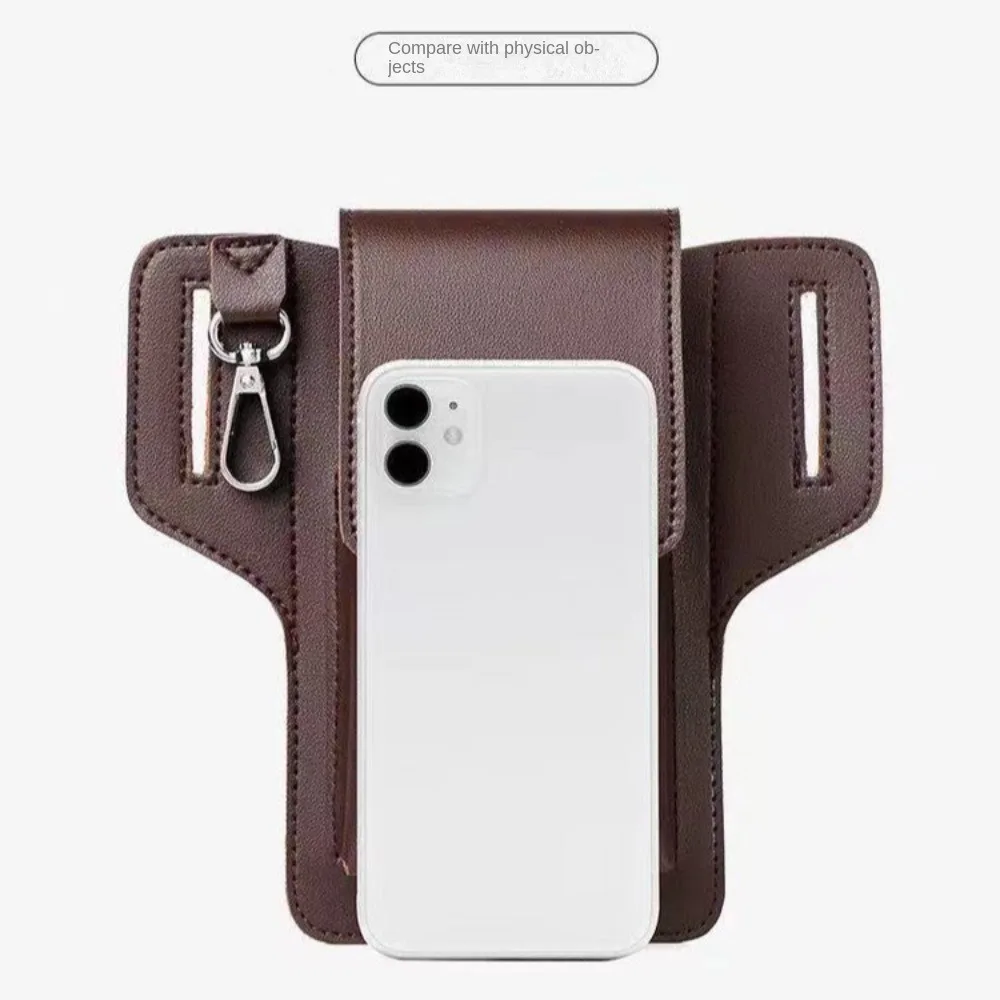 2024 Fashion New Men's Belt Leather Case Vertical Multifunctional Portable Phone Waistpack Card Bag Can Be Keyed Pu Leather Gift