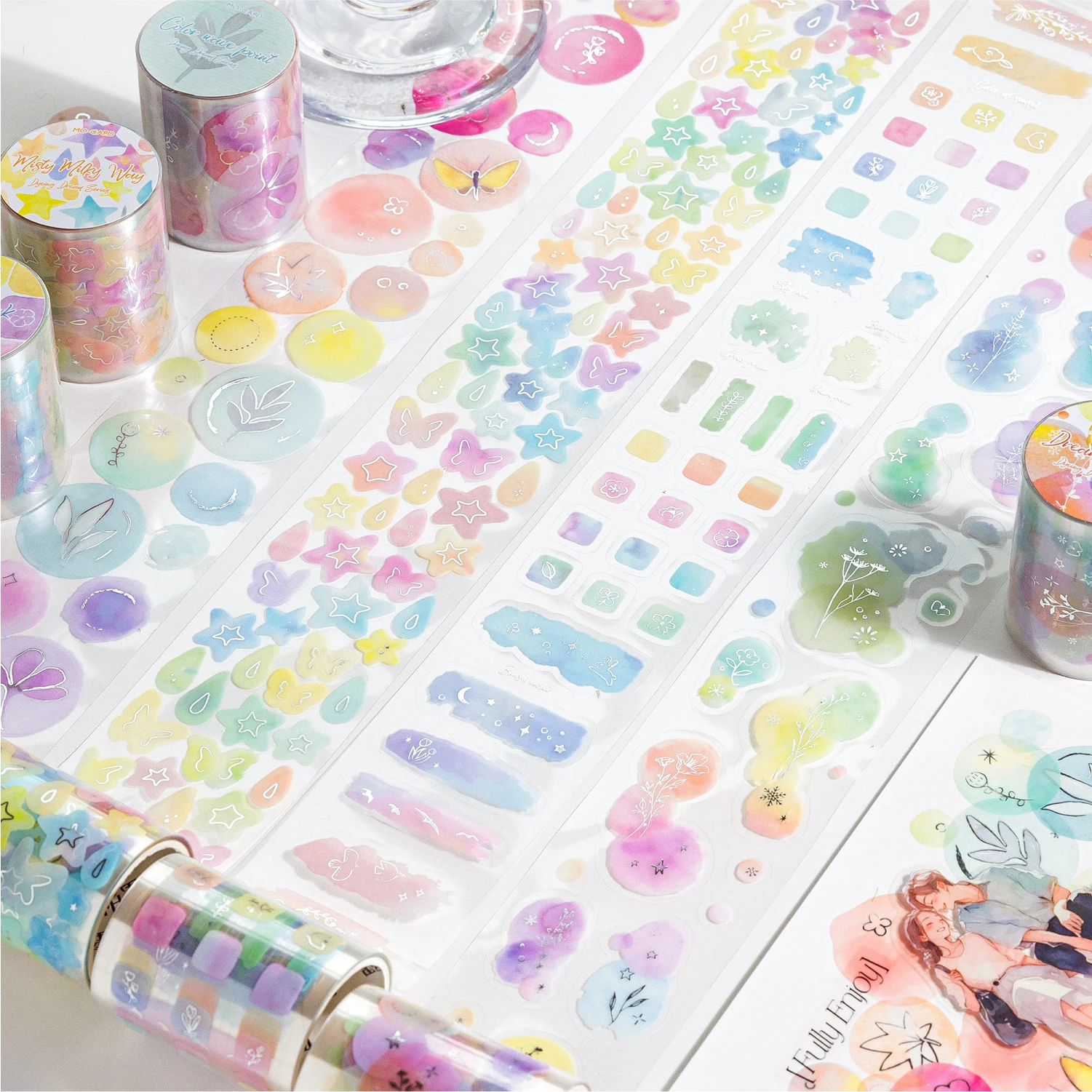 Colored Ink Wash Pattern Speckled Decorative Die-cutting Tape DIY Scrapbook Decoration Album Envelope Diary Marking Stationery