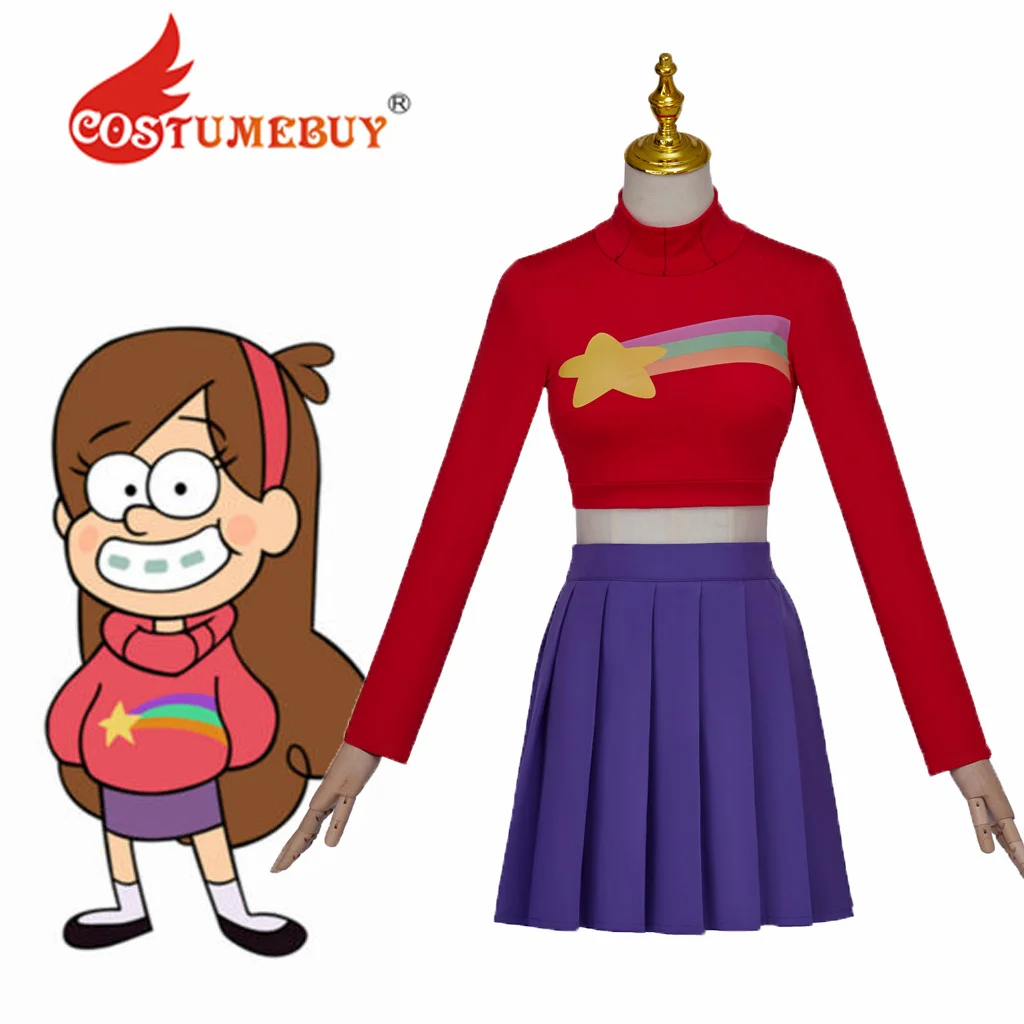 Gravity Cosplay Mabel Pines Cosplay Costume Women Girls Red Rainbow Star Crop Top and Skirt Set Halloween Costume