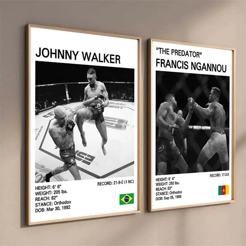 أسود أبيض الملاكمة أساطير قماش المشارك الملاكمة القتال قماش طباعة اللوحة جدار ديكور لصالة الألعاب الرياضية ديكور المنزل غير المؤطرة #4