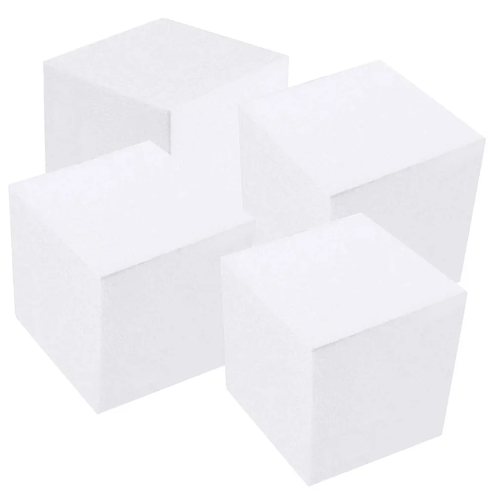 4Pcs Lightweight Craft Foam Cubes 6Inch 15x15cm White Sandable Paintable Glueable Cake Display Base Fondant Mold