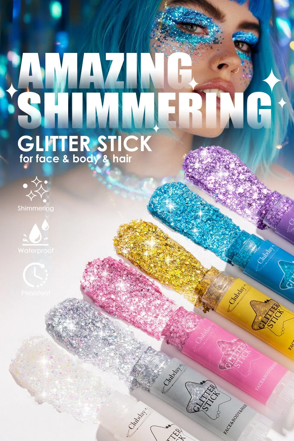 Körper-Glitzer-Gel-Stift Langanhaltender Gesichts- und Haar-Glitzer Pailletten Rosa Lidschatten Schimmer Highlighter Party Make-up Kosmetik – Detail 1
