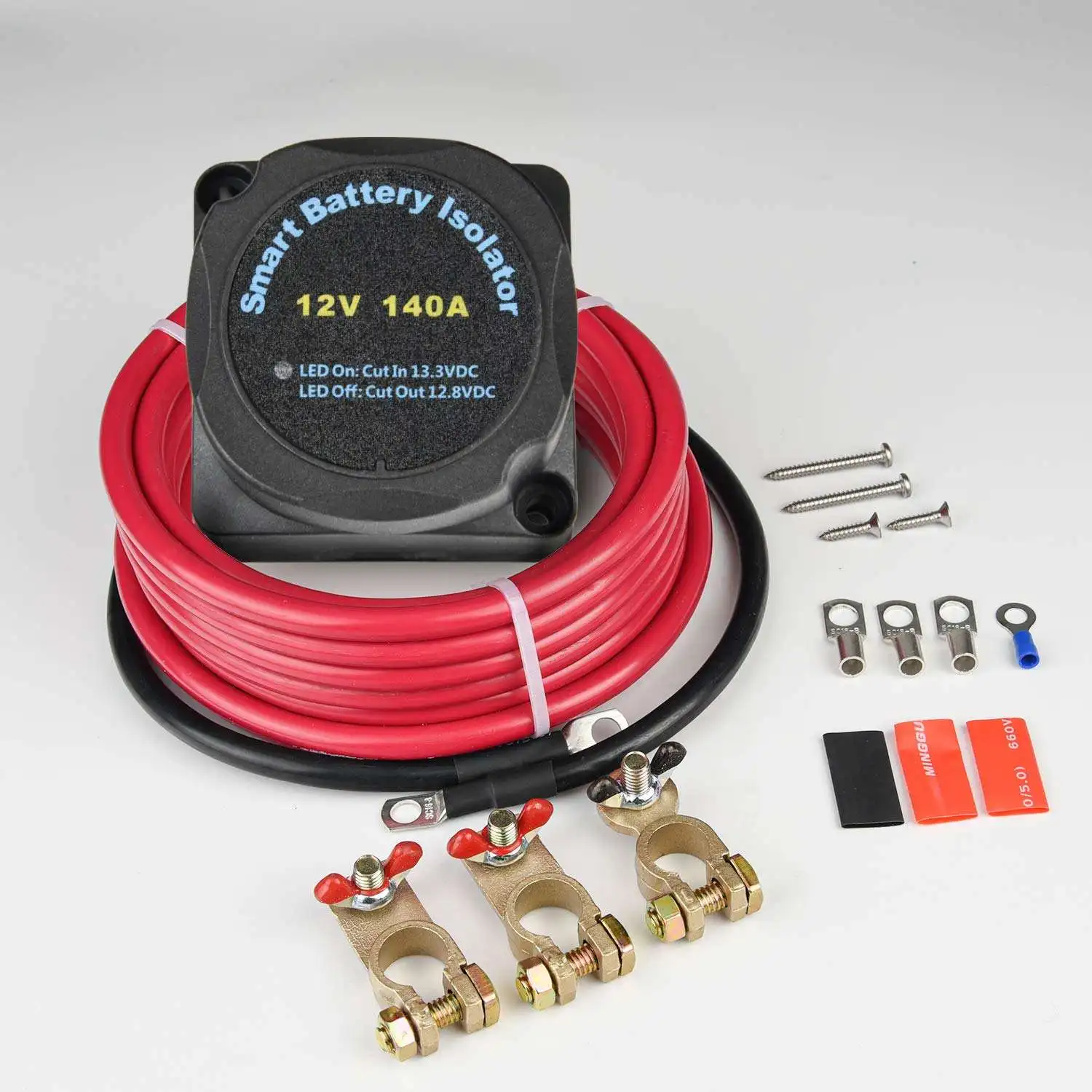Dual Battery Isolator 12v Kit VSR Double Battery Automatic Charger with Wiring Cable Kit Kill Switch for Cars