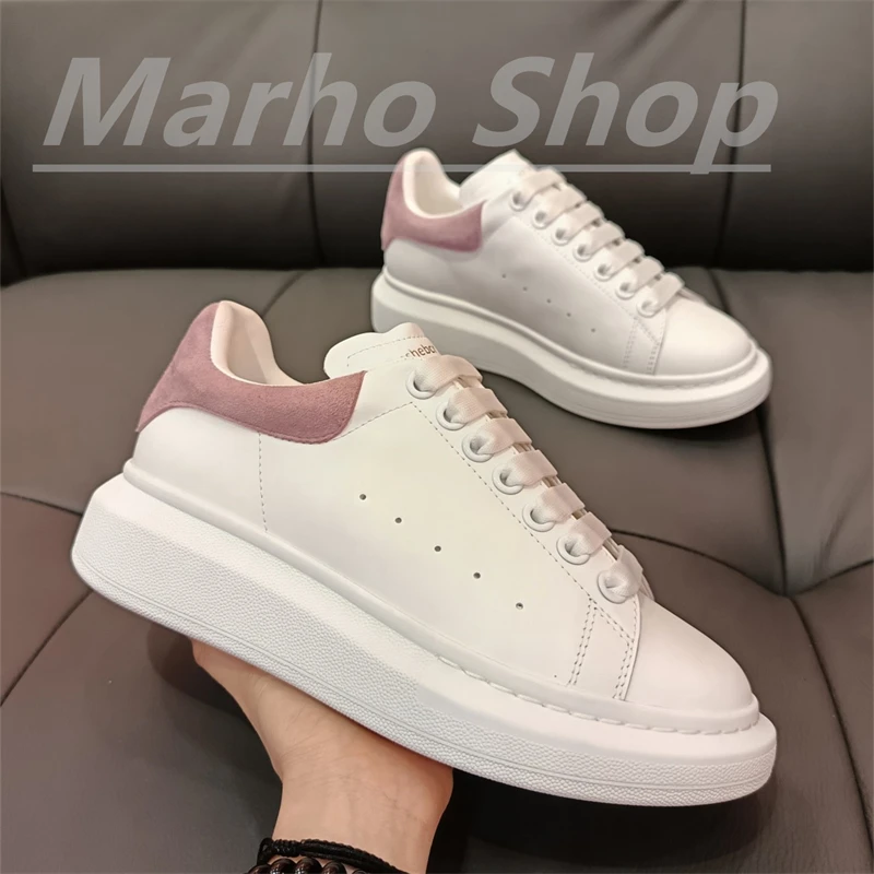 Marca de lujo 2025, zapatos blancos pequeños clásicos para hombres y mujeres, zapatillas informales con plataforma de cuero de alta gama, zapatos de diseñador Unisex para mujer