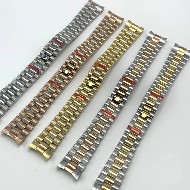 

20mm Stainless Steel Presidential Watchbands Fit DAYTONA GMT SUBMARINER NH35 Folding Buckle Strap Modified Part Silver Rose Gold