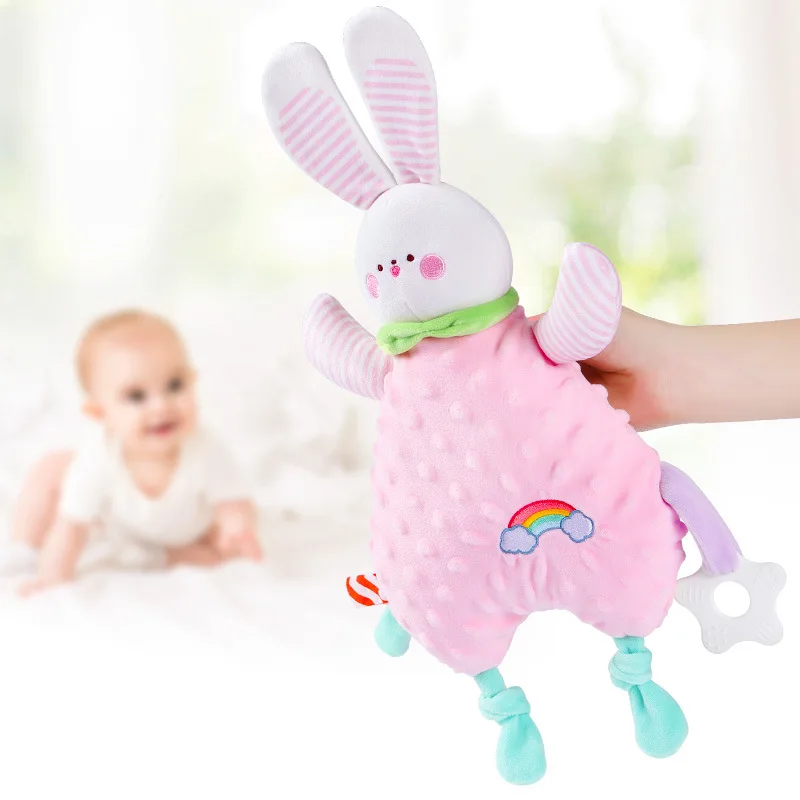 Beurre de lapin avec colle à dents pour bébé, serviette apaisante, outil de couchage, peluche, jeu de beurre à la main, 0-1 ans