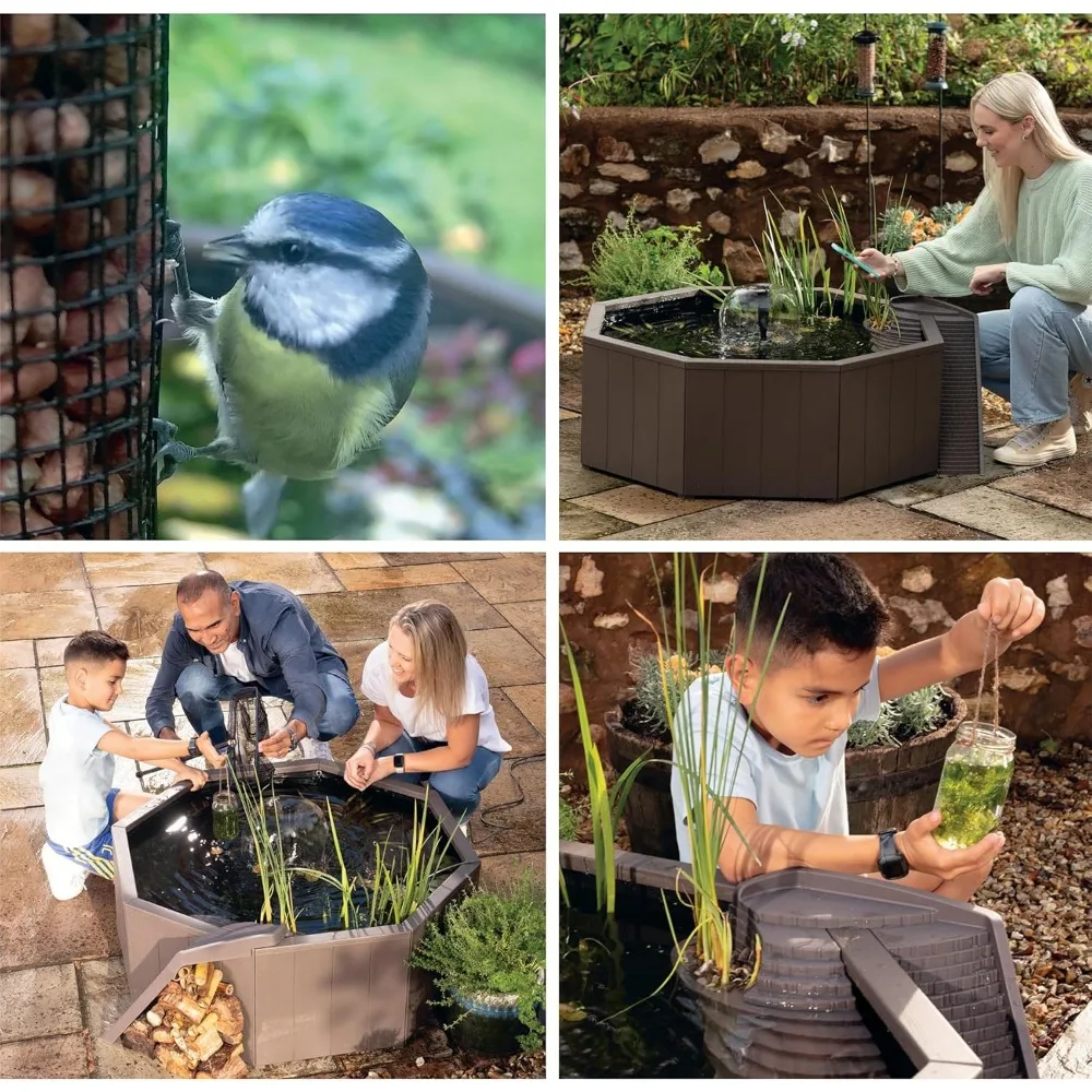 No Dig Nature Pool, Complete Water Feature Kit, Includes Pond Structure, Liner, Fountain Pump, Nature Ladder, Planting Pocket