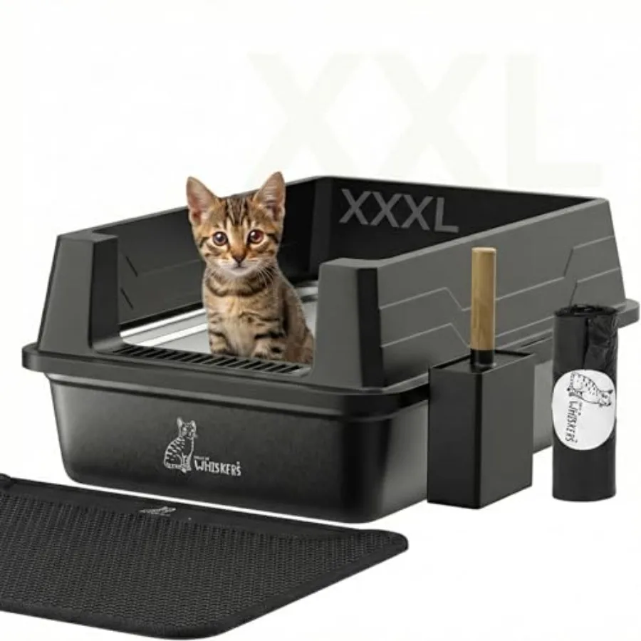 

XXXL Stainless Steel Cat Litter Box High Sided 28x20 - Extra Large Metal Litter Pan for Big Cats - Upgraded Anti-Leak Buckle Ma