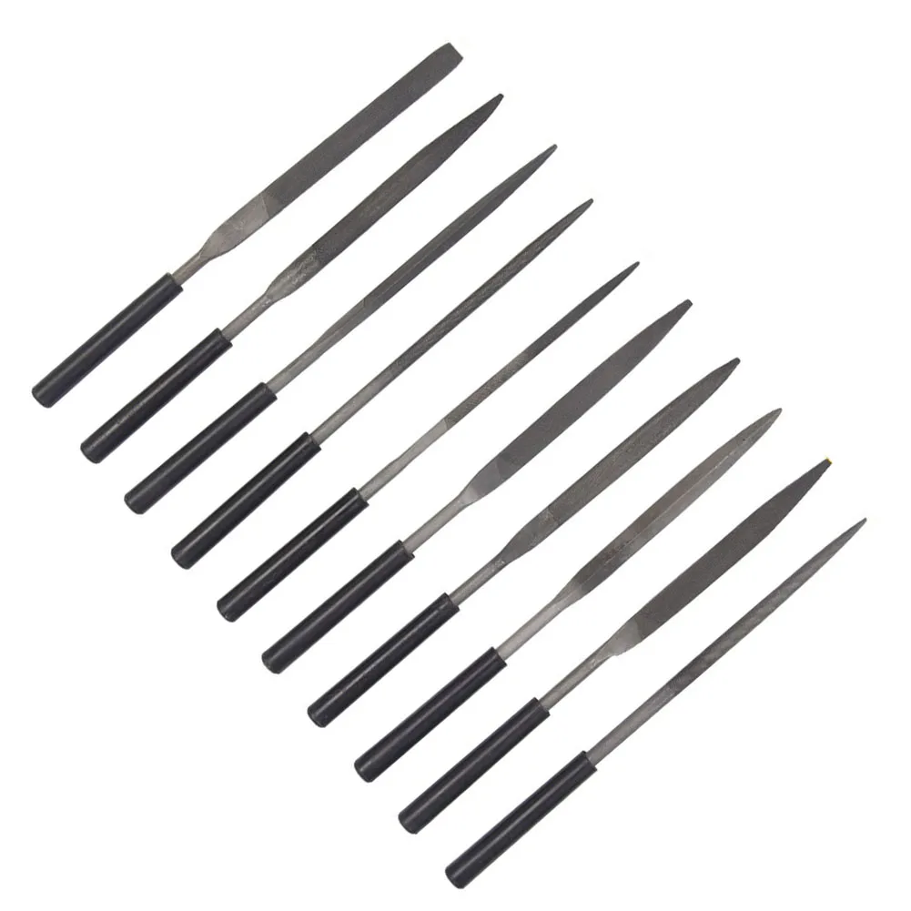 10 Piece Needle File Set Industrial Tweezers Glass Shaping 3x140mm Diamond Carving Art Craft Use Fine Detail Work