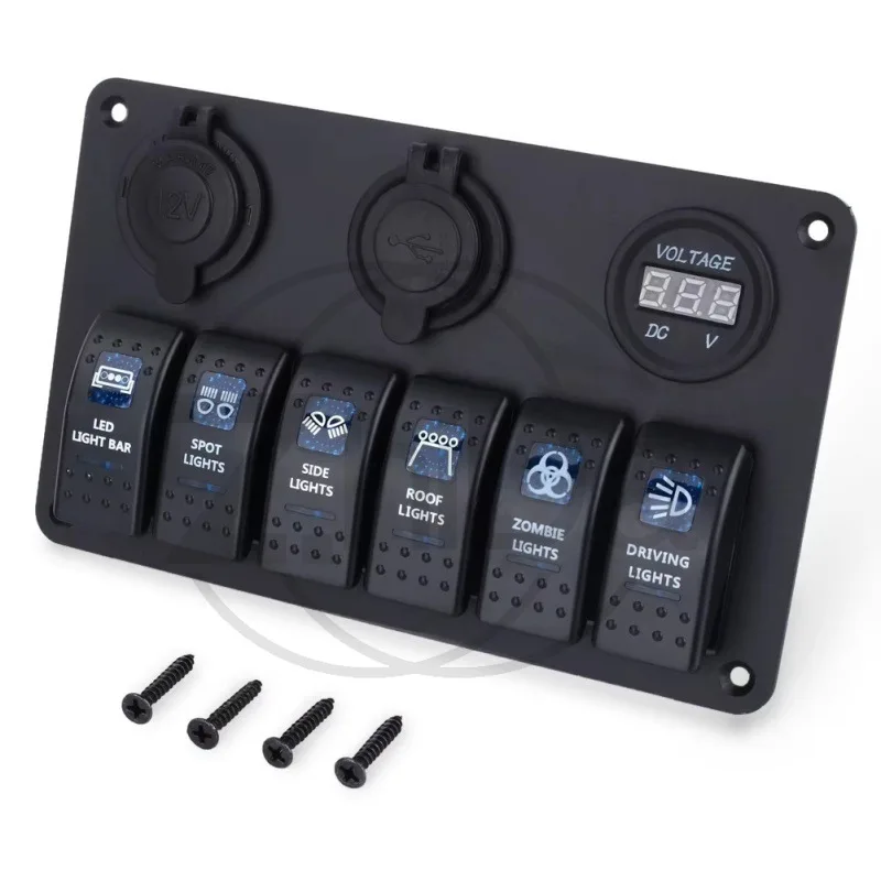 

6-Way RV Boat Car Yacht Universal Switch with Dual USB Charger & Voltage Meter