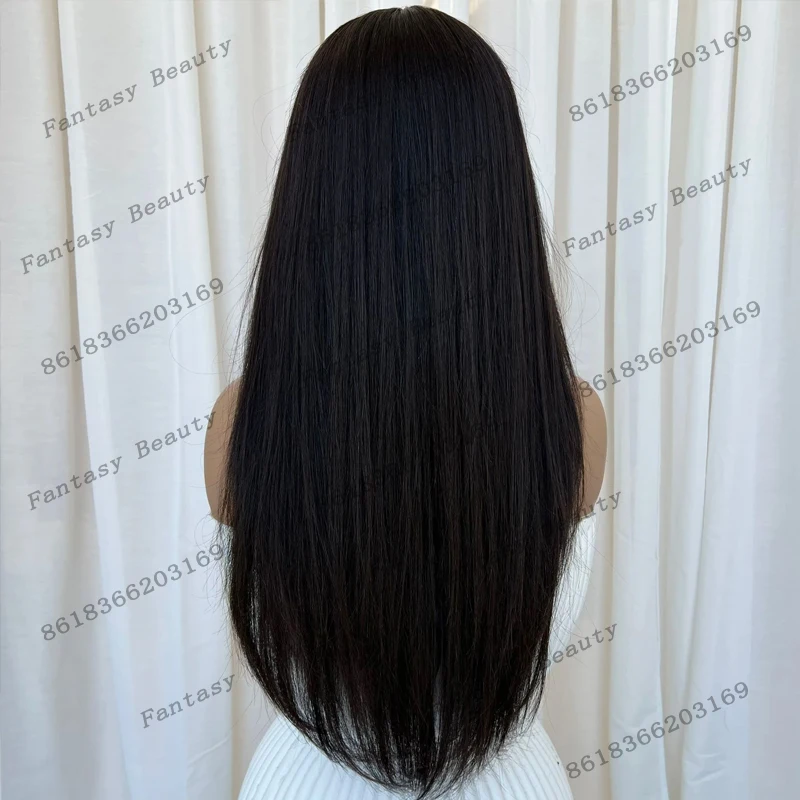 افتتاح بدون صمغ U/V جزء حريري مستقيم طبيعي أسود المرأة خصلات الشعر المستعار الإنسان الطبيعي سهل ارتداء آلة كاملة صنع رخيصة الباروكات