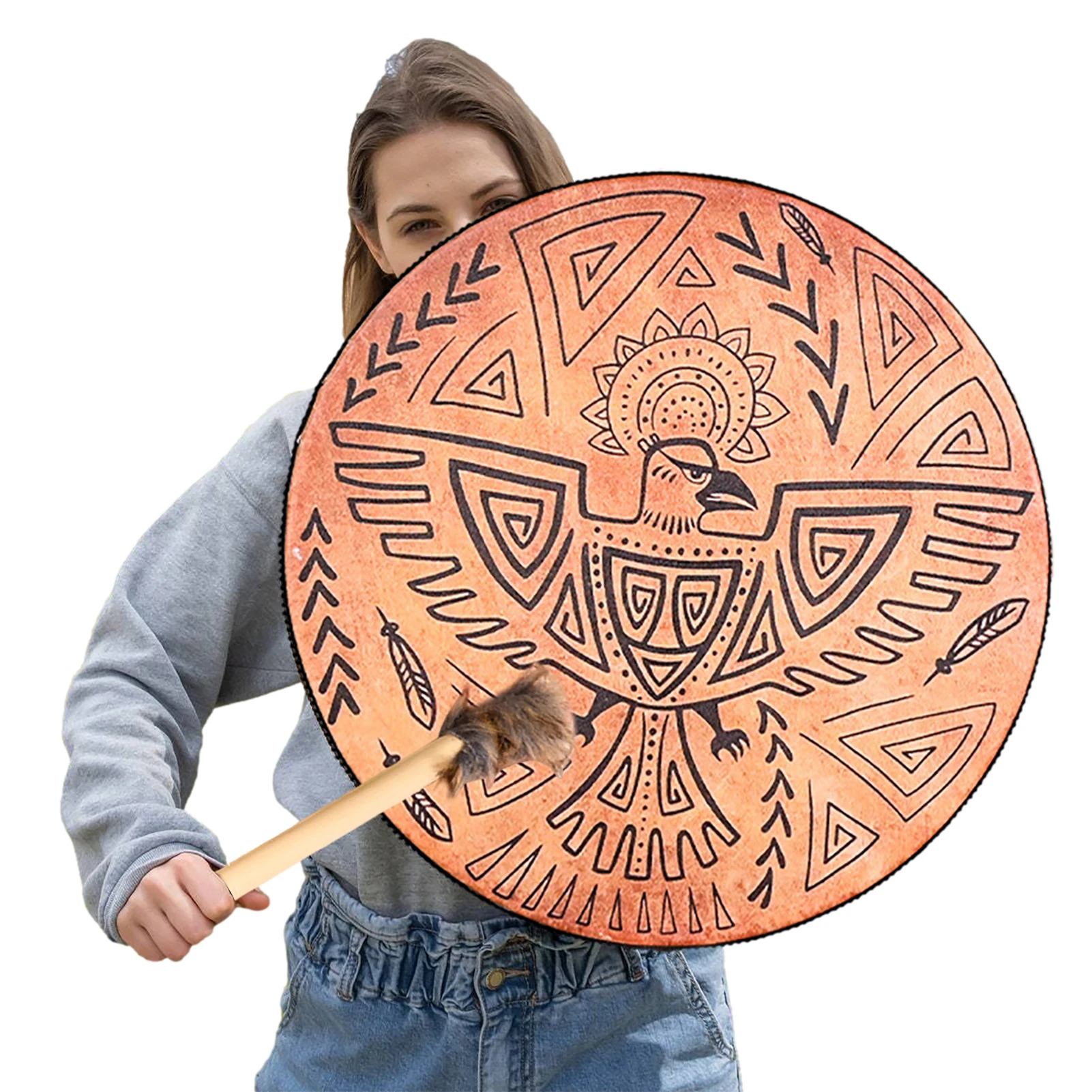 Hand Drum Musical Instruments Shamanic Drum With Mallet 3D Tree Shape Shaman Drum Hollow Back Sound Of Music Decoration Full Of