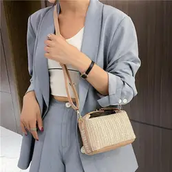 Straw Handbag Zipper Buckle Handbag Stylish Women's Straw Braided Handbag with Adjustable Strap Large Capacity for Commuting