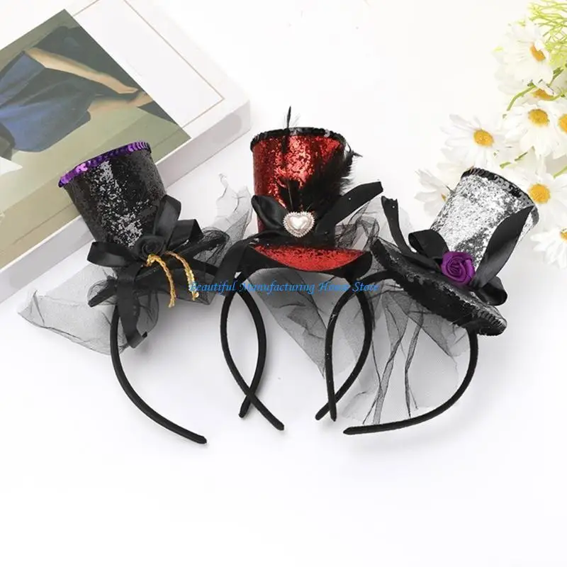 

E56A Children Fascinators Top Hat with Flower Pillbox Hat for Girls Makeup Party for Halloween Party
