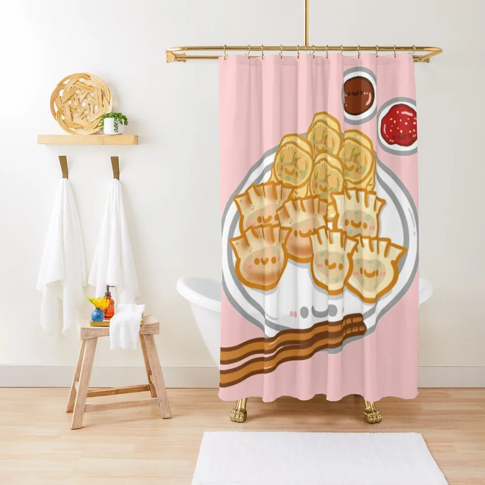 

Kawaii korean street food korean steam fried mandu dumplings sticker Shower Curtain Toilet Accessories Bathroom Curtain