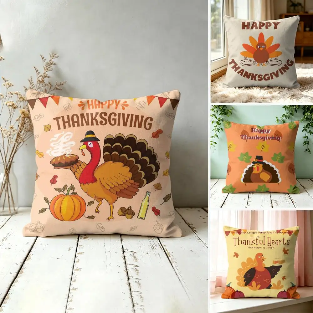 Thanksgiving Cute Turkey Cushion Cover Silky Short Plush Invisible Zipper Dustproof Sofa Pillow Case For Home Decor
