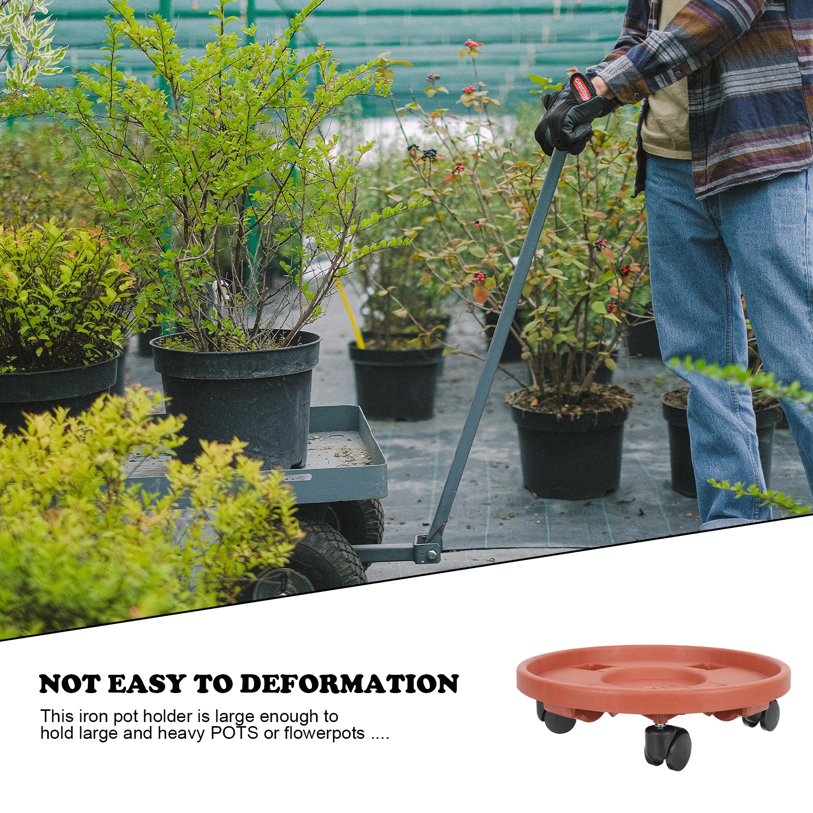 

2pcs Moveable Tray Flowerpot Holding Tray High-quality Plastic Long Life Brown Color Garden Use Plant Stand
