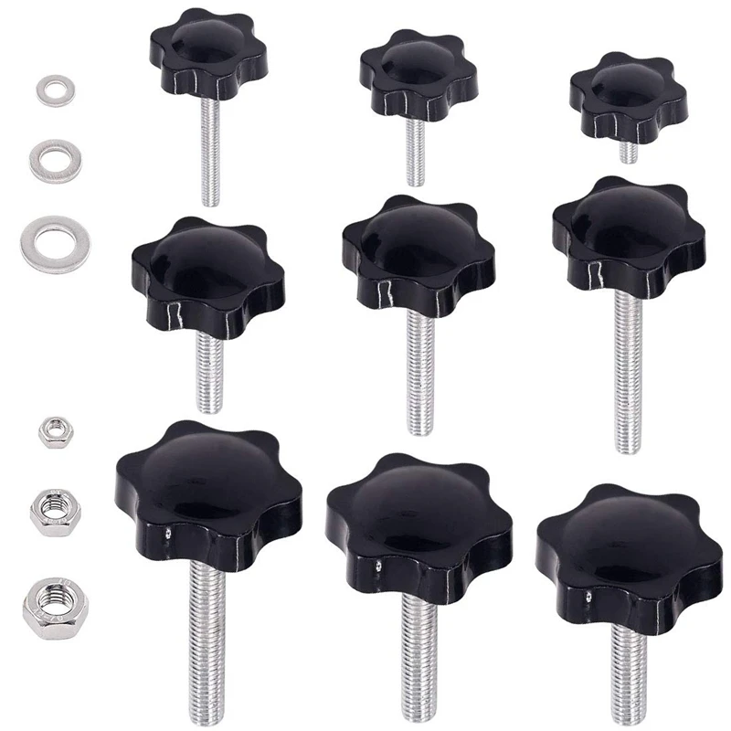 

M4/M6/M8 Clamping Hex Hand Knob Handle Replacement Handle Knob Grip Screw On Type Stud With Nuts And Washers 135 PCS