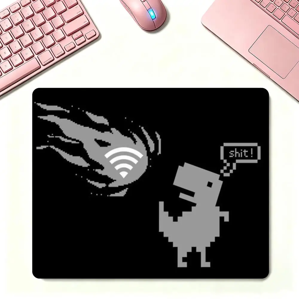 Pixel Dinosaur Wifi Signal Chat Bubble Black Base Mouse Pads Designed For Kid Laptop Bedroom Daily Pad