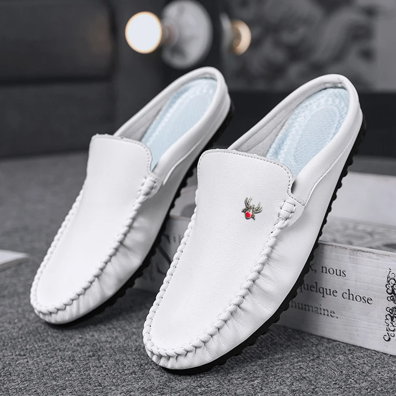 

Мужская кожаная летняя обувь без шнуровки, деловая повседневная кожаная обувь, классические мягкие мокасины, дышащая обувь на плоской подошве