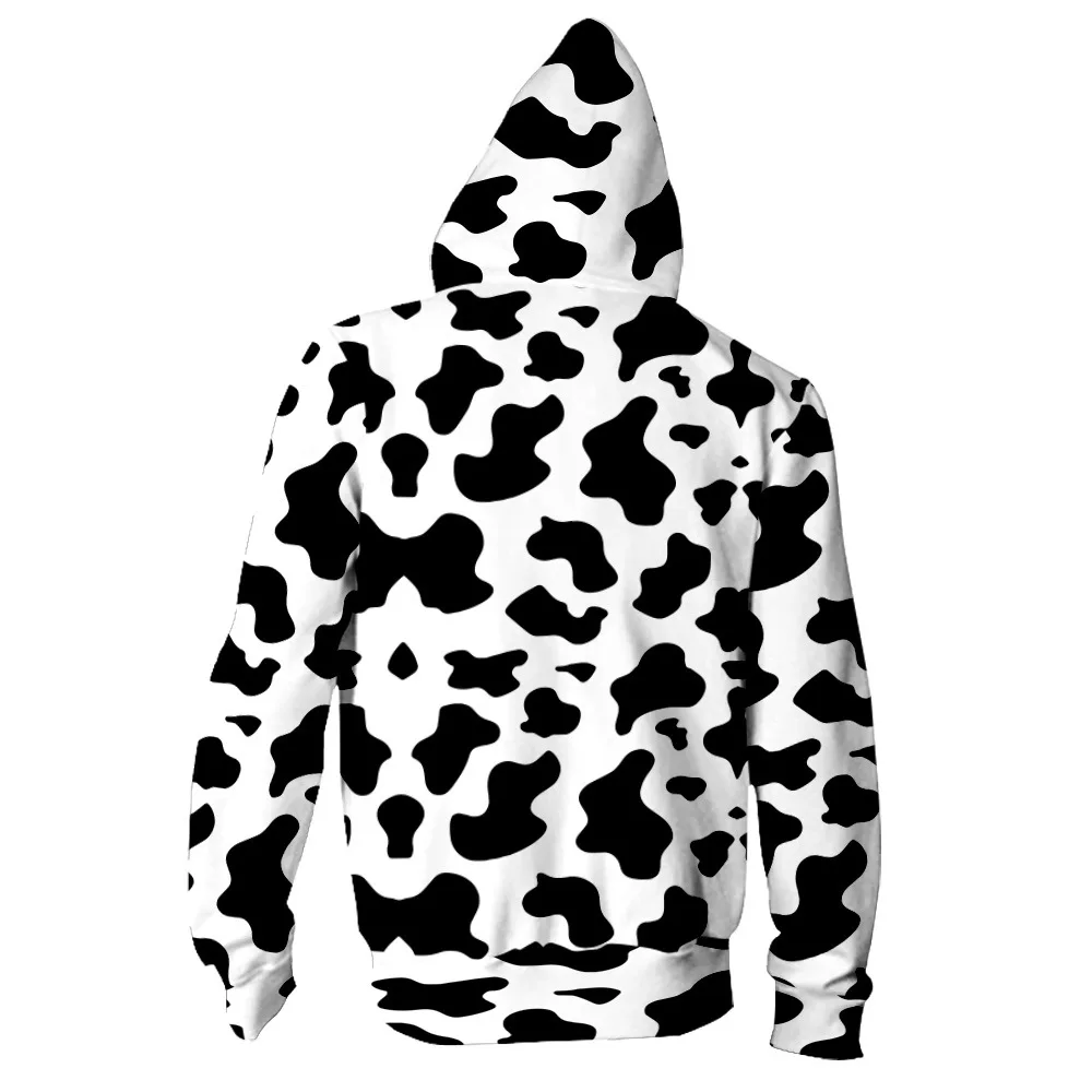Felpa con cappuccio con stampa modello mucca in bianco e nero donna uomo felpa con cappuccio a maniche lunghe con stampa 3D moda giacche Harajuku cappotto