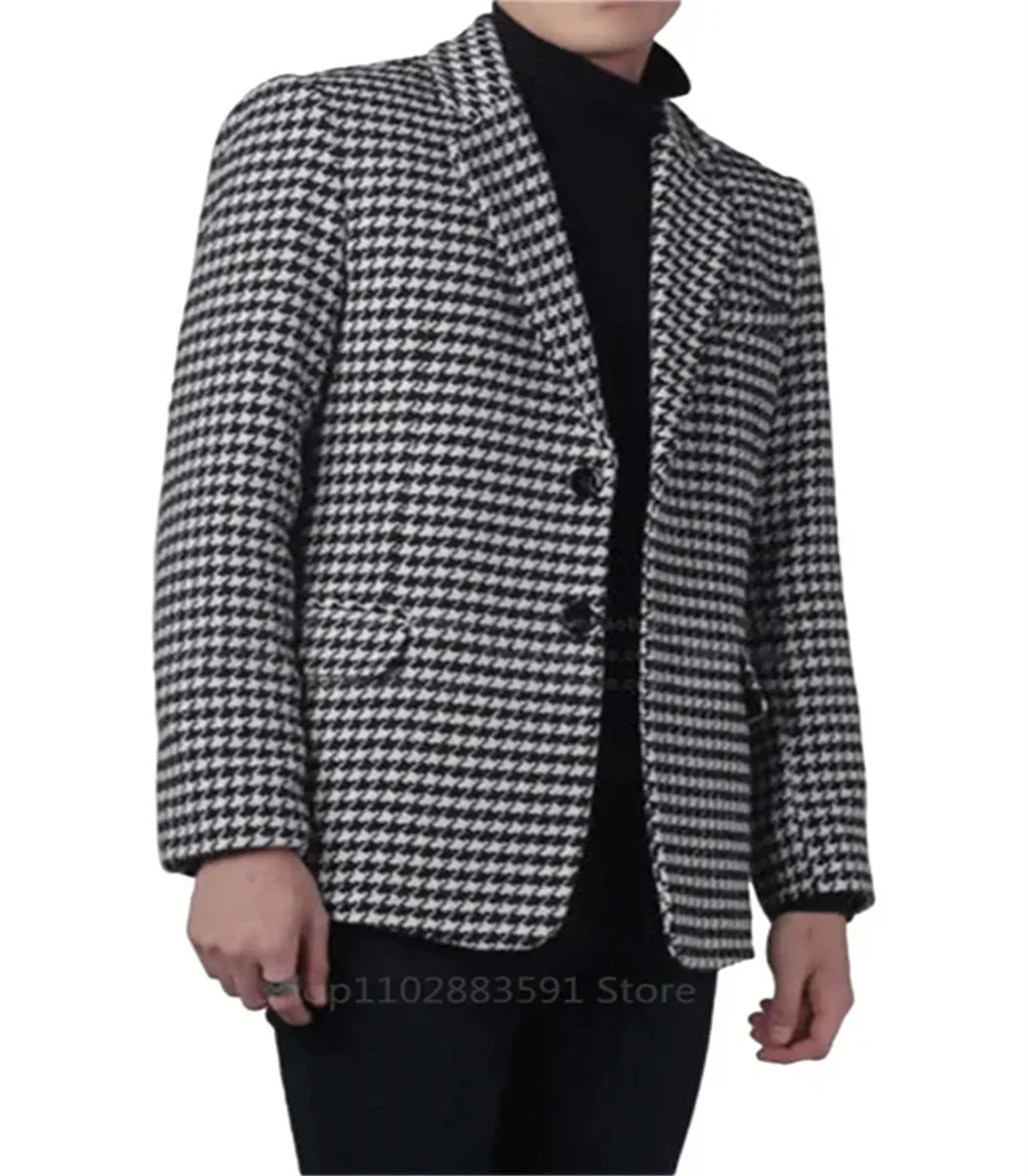 

1 Piece Slim Fit Plaid Men Suit Jacket Houndstooth Wedding Male Blazer Two Buttons Check American Style Groom Suit