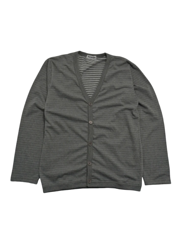 

Новый вязаный свитер унисекс с одной пуговицей, повседневный, в полоску, приталенный крой, модный городской стиль, смесь полиэстера и хлопка