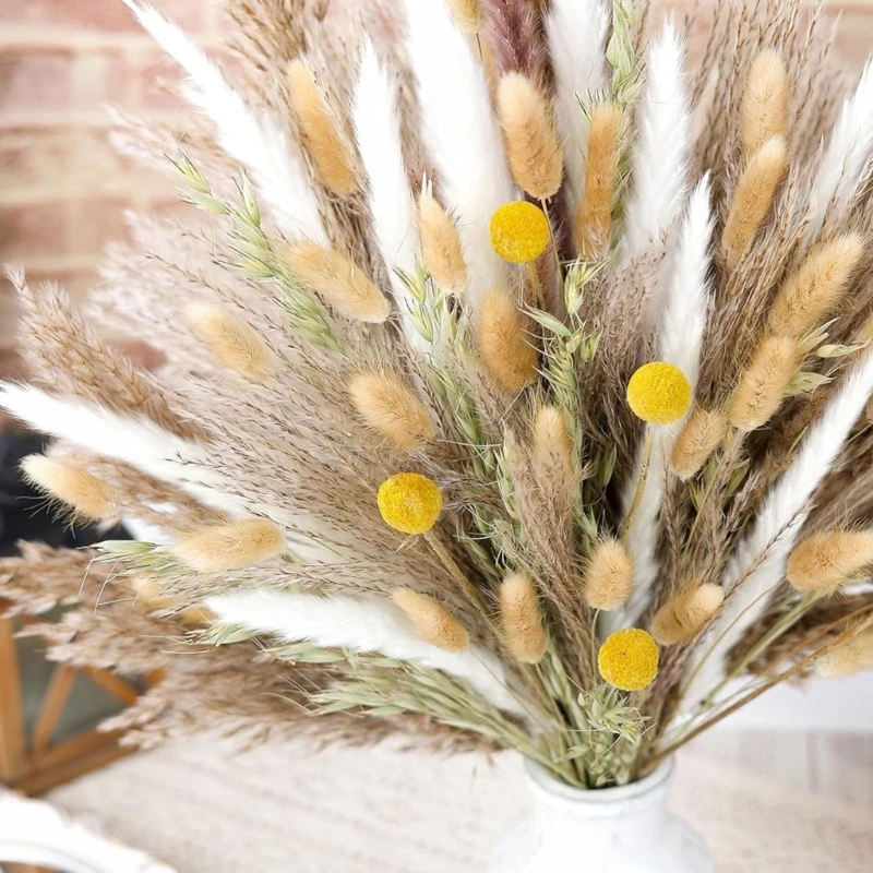 118Pcs Natural Dried Flower Bouquet Bohemian Wedding Decors Handcrafted Pampas Grass Arrangement B03E