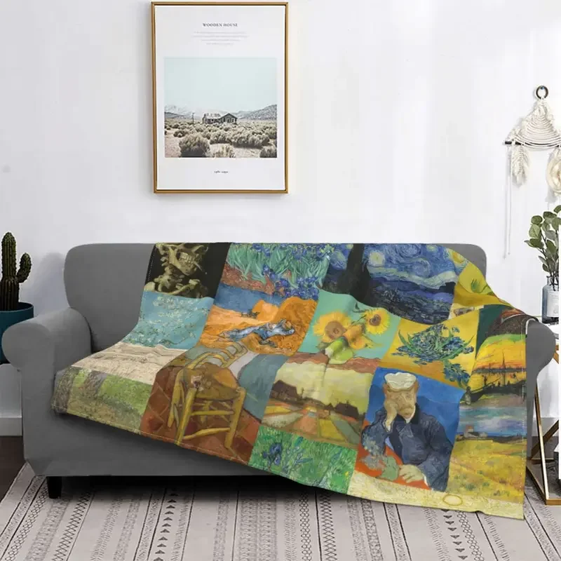 

Van Gogh Collage Fleece Throw Blanket starry night portrait painter museum Blanket for Home Car Ultra-Soft Quilt