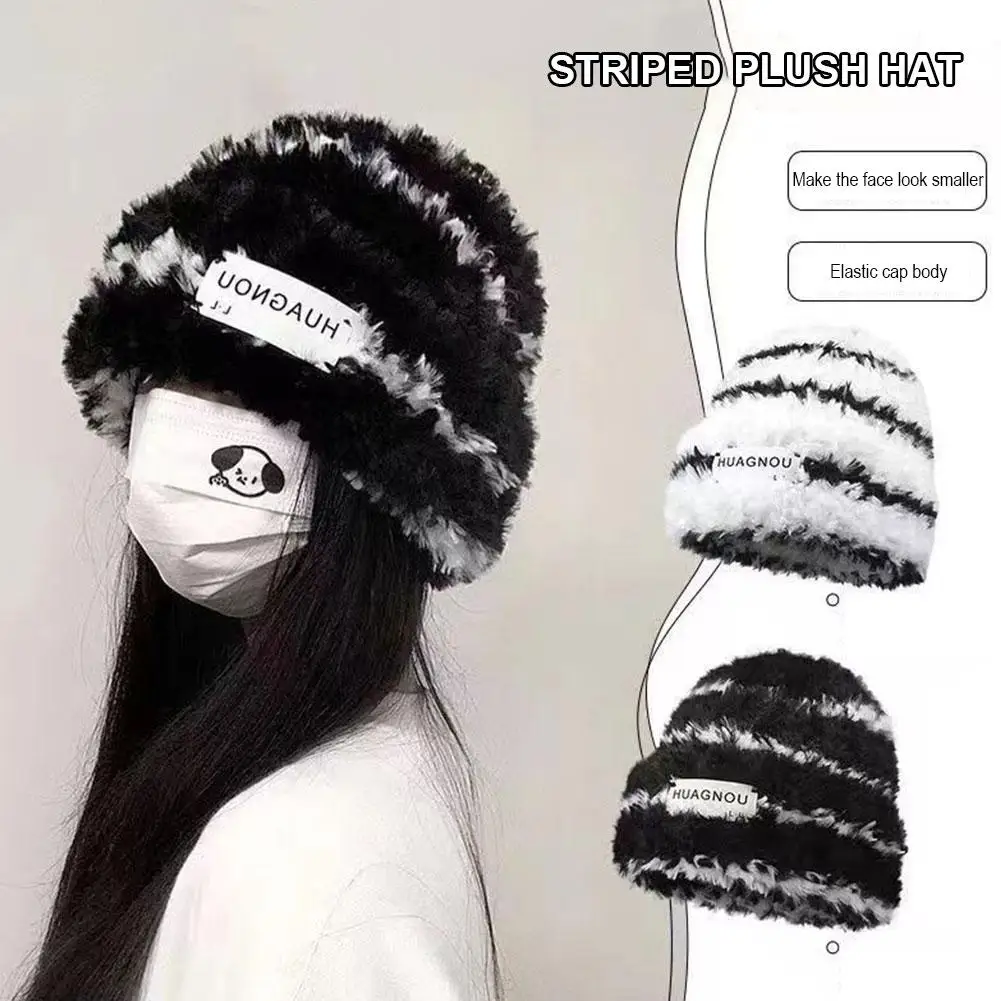 مخطط قبعة محبوكة المرأة الشتاء قبعة تدفئة مع حماية الأذن سميكة بوم بوم قبعة للطقس البارد الشتاء أفخم قبعة #3