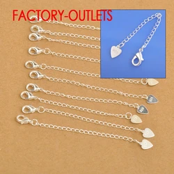 Wholesale Fashion Jewelry Findings 925 Sterling Silver Extension Chains With Heart Tag Lobster Clasps For Necklace Bracelets