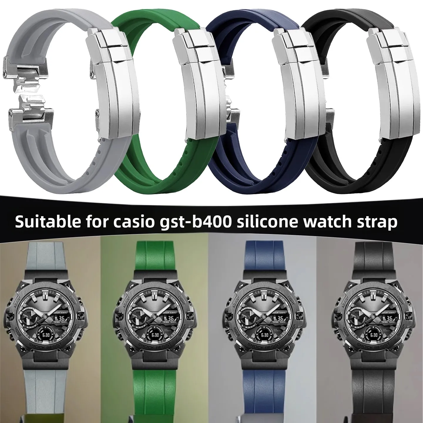 

For Casio Steel Heart 4th generation 5657 GST-B400 quick release Silicone watch strap modified men's rubber watchband Wristband