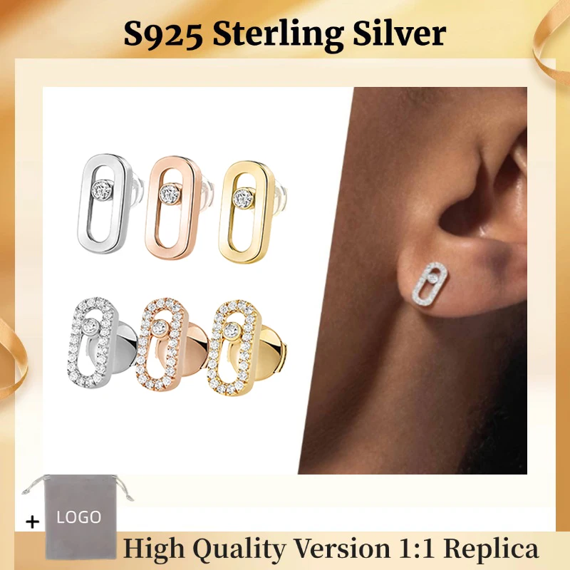 S925 Sterling Silver Classic Messica Style Move Uno Earrings Luxury Diamond Earrings For Women High-end Banquet Jewelry Gifts