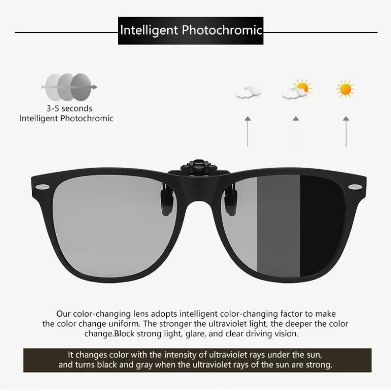 Mirror Flip Up Clip on Polarized Sunglasses Men Clips Photochromic Sun Glasses Driving Fishing Eyewear Night Vision Lens Glasses