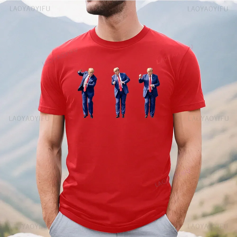 Trump Dance Men High Quality Cotton T-shirt Save America Men Shirt Short Sleeve President Trump 45/47 Funny Trump MAGA Gift Tops