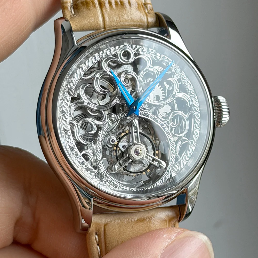 

Merkur 100% часы со скелетом и турбийоном, мужские сапфировые часы для мужчин, механические наручные часы с резьбой, Relogio Masculino, 42 мм