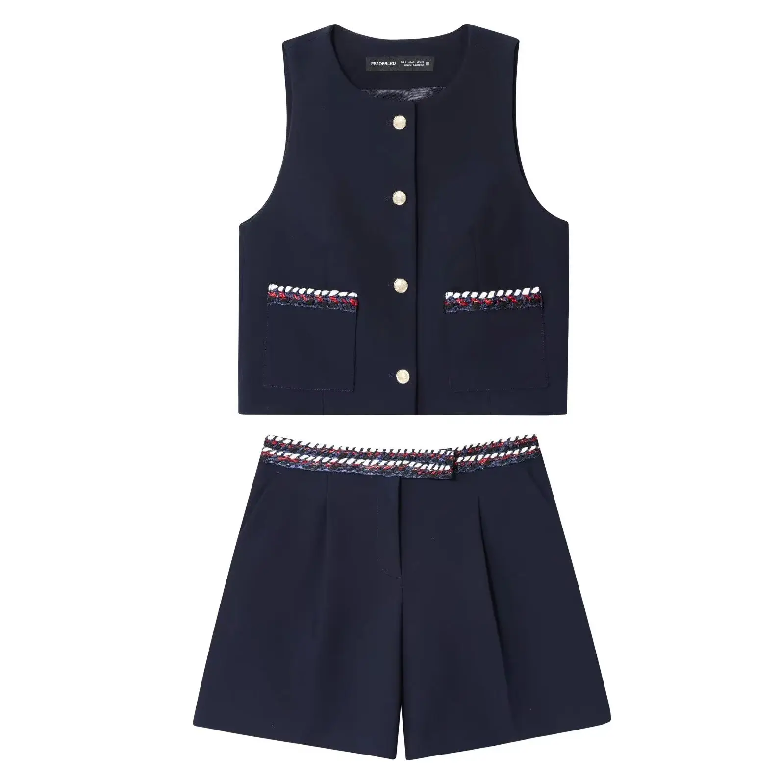 

KONDALA винтажный шикарный повседневный женский костюм, однобортный жилет с круглым вырезом + складные мини-шорты, модный уличный комплект 2025 года с вышивкой Mujer