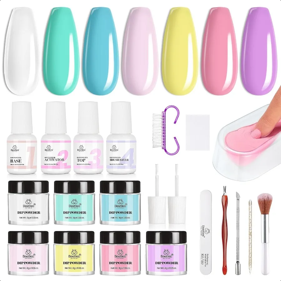 

Beetles Dip Powder Nail Kit 21Pcs 7 Colors Spring Pastel Nail Dip Powder Kit Clear Pink Green Blue Yellow Purple Liquid Set Rec