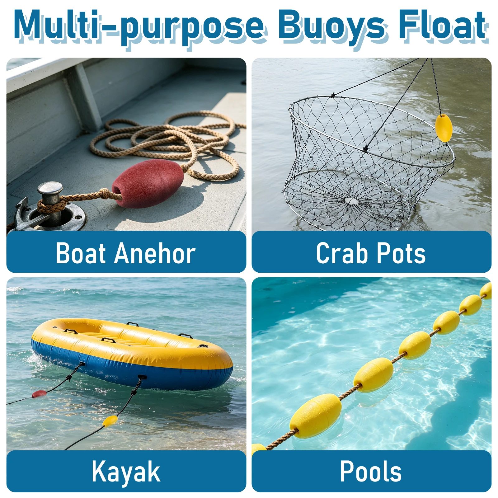 4pcs Fishing Buoys Float Deep Water Fishing Bobber Crab Pot Fishing Marker Buoys Heavy Duty Drift Anchor Rope Float