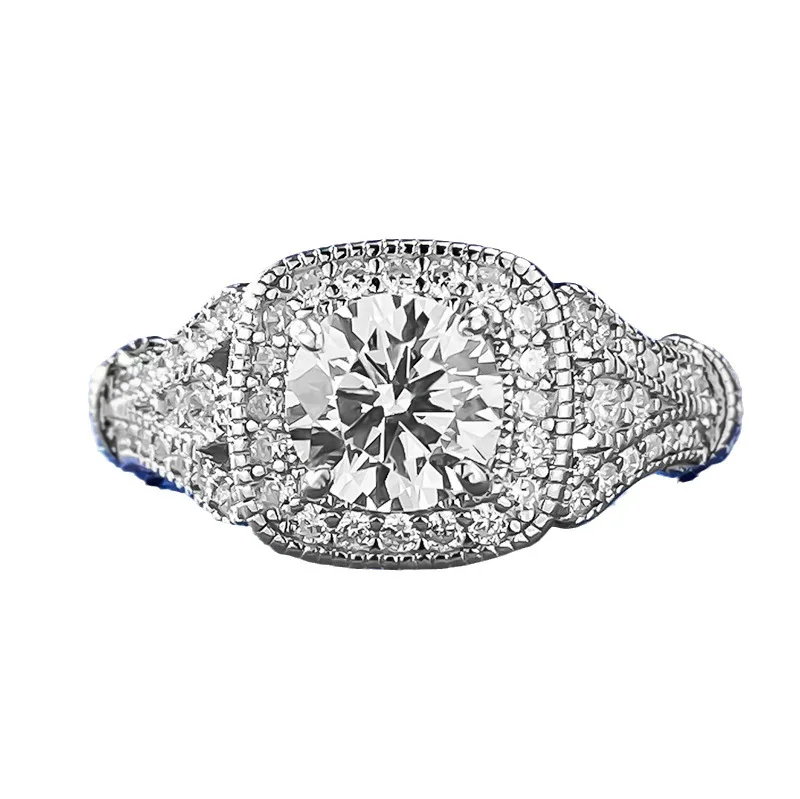 2023 New S925 Silver Daily Classic Versatile Fashion One Carat Simulated Diamond Ring Ring