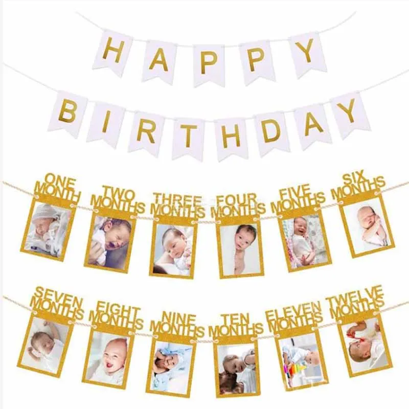 Baby-Fotobanner zum ersten Geburtstag, 1–12 Monate, Foto-Requisiten, Junge, Mädchen, Fotografie, Wimpelkette, Girlande, Babyparty, Partydekoration – Detail 19