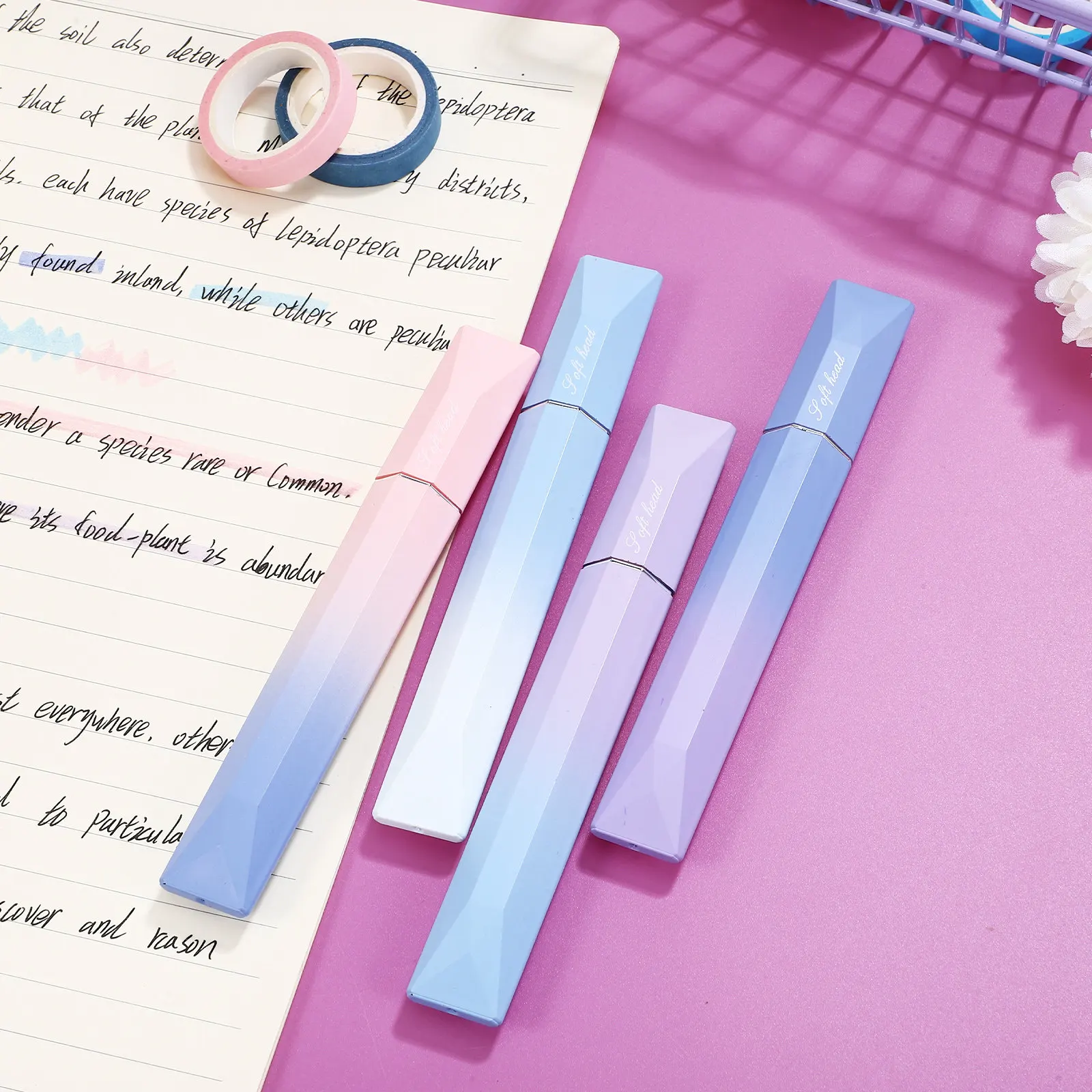 

4Pcs Fluorescent Pens Pastel Highlighters Chisel Tip Flat Body Notes Marking Study Annotation Office Scrapbooking