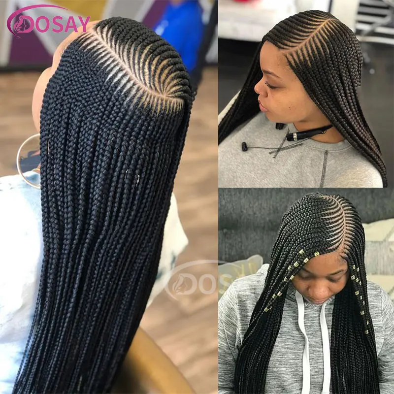 Synthetic Braided Wig Lace Frontal Braided Wig 36 Inch Cornrow Braids Wig With Baby Hair  Side Part Braided Wigs For Black Women