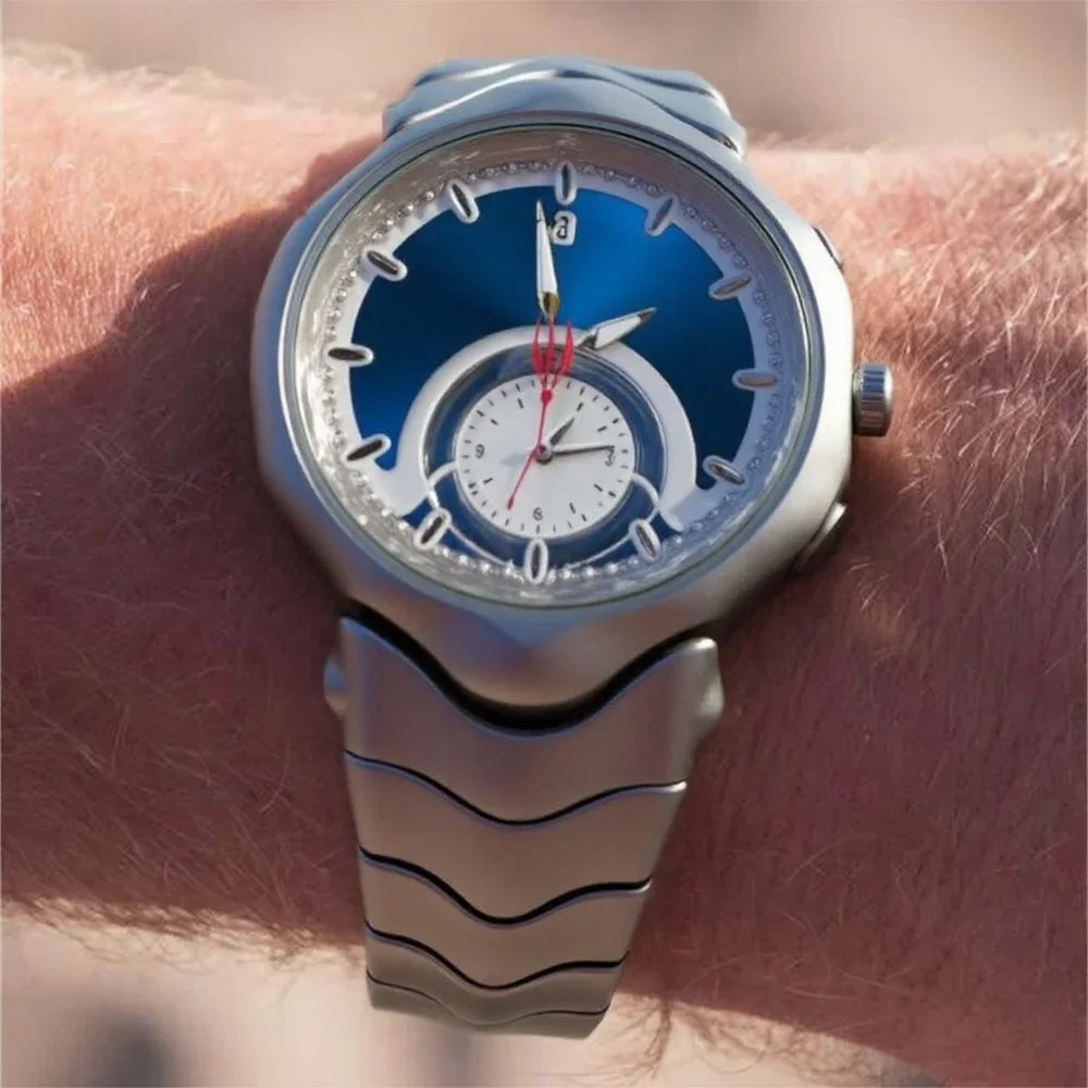 Fashion Blue Quartz Watch Mens Creative Alien Fake Dial Y2K Classic Unique Style Business Sports Men Watch Clock Mens Wristwatch