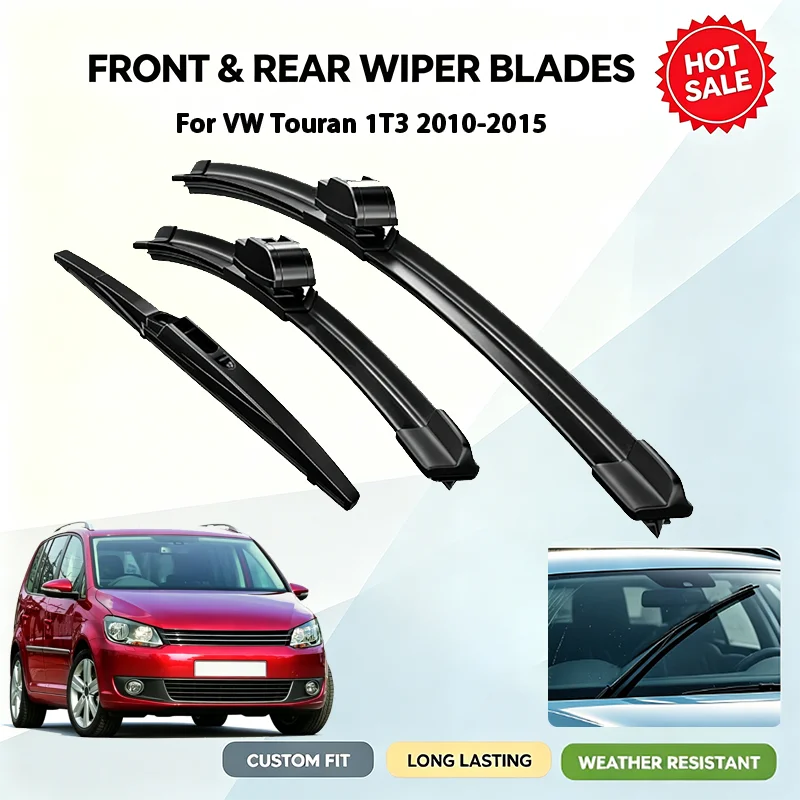 For VW Touran 1T3 2010-2015 Car Front Rear Windshield Wiper Blades Set 24 Inch 18 Inch 14 Inch Durable Rubber All Weather Clear
