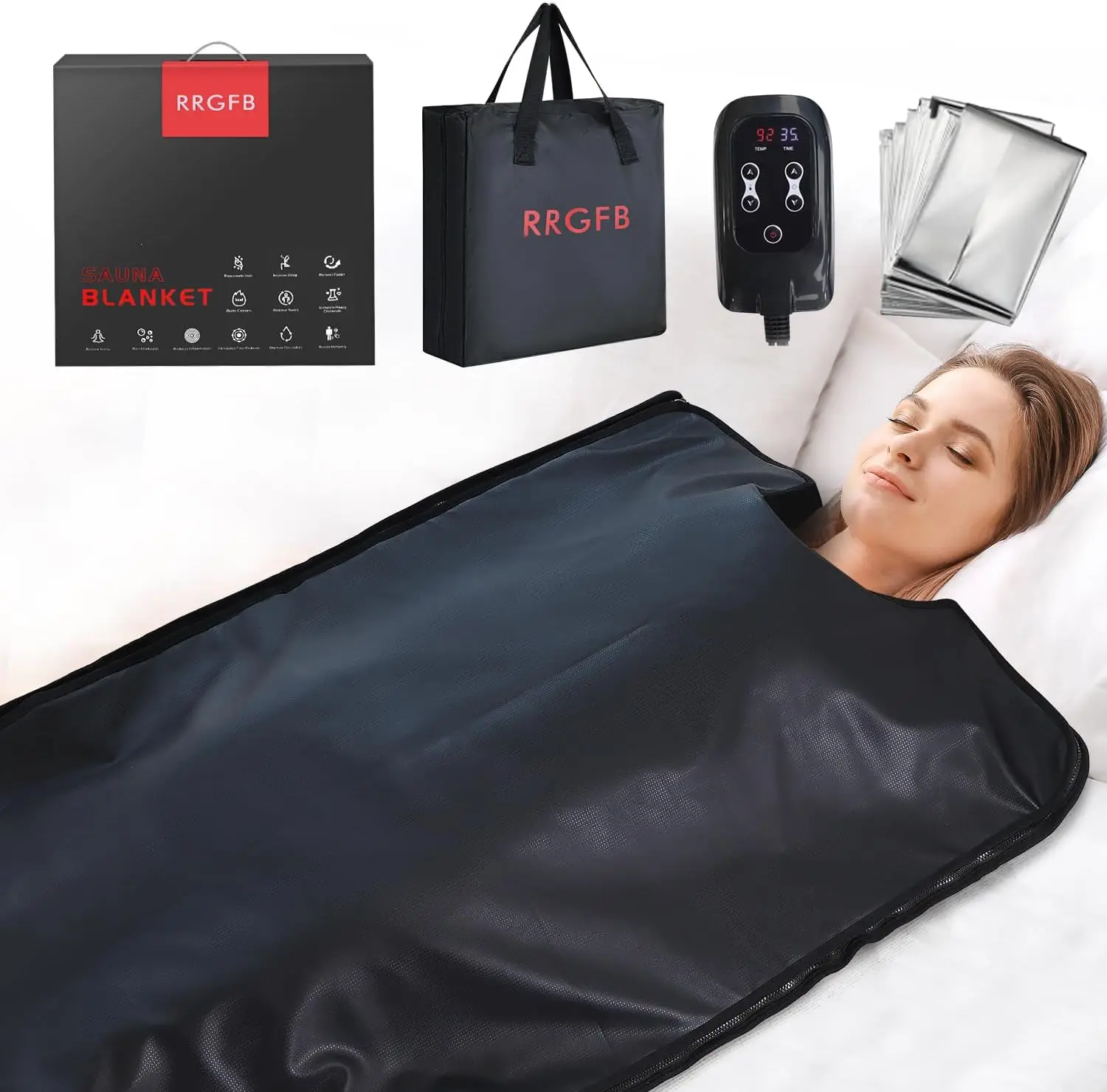 

Infrared Sauna Blanket Durable PU Leather Cover Detox Relaxation at Home Adjustable Timer Size 6 ft x 2 6 ft Black