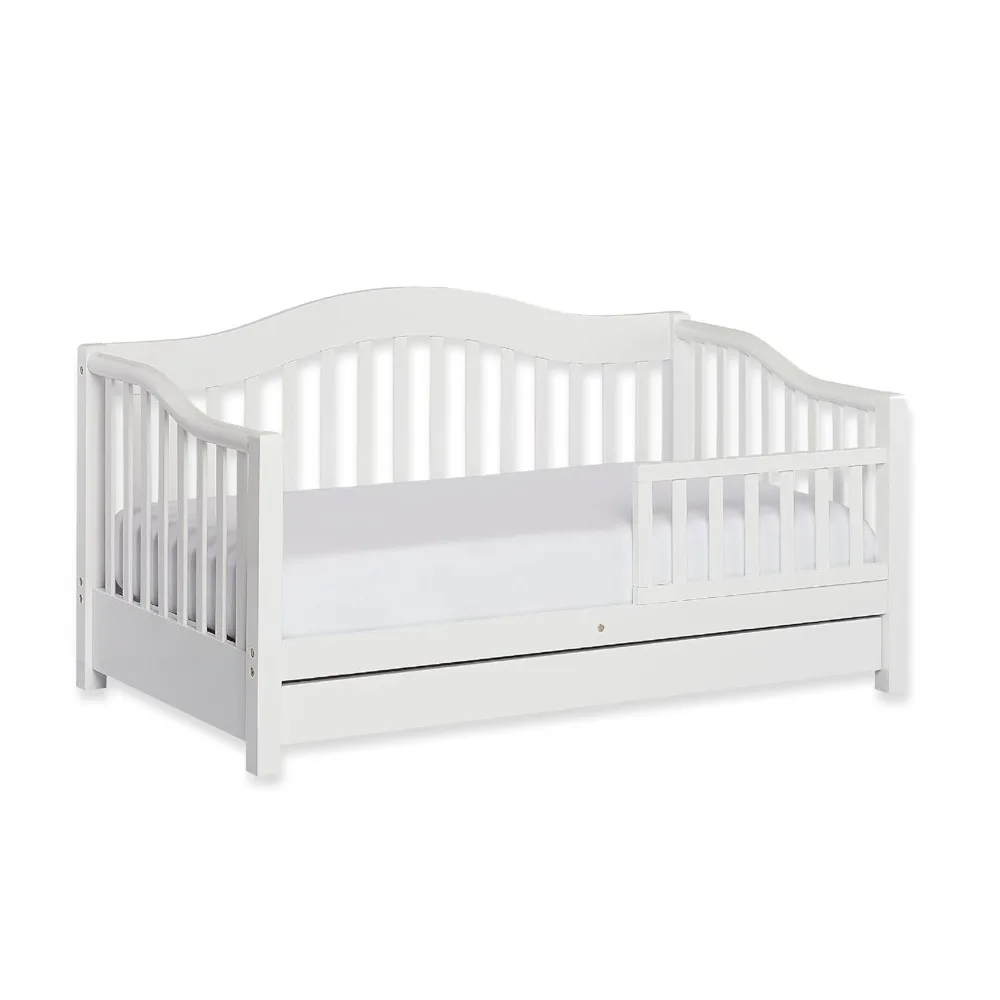 

Toddler Day Bed in White – Greenguard Gold & Baby Safety Alliance Certified, Low-to-Floor Design, Removable Safety G