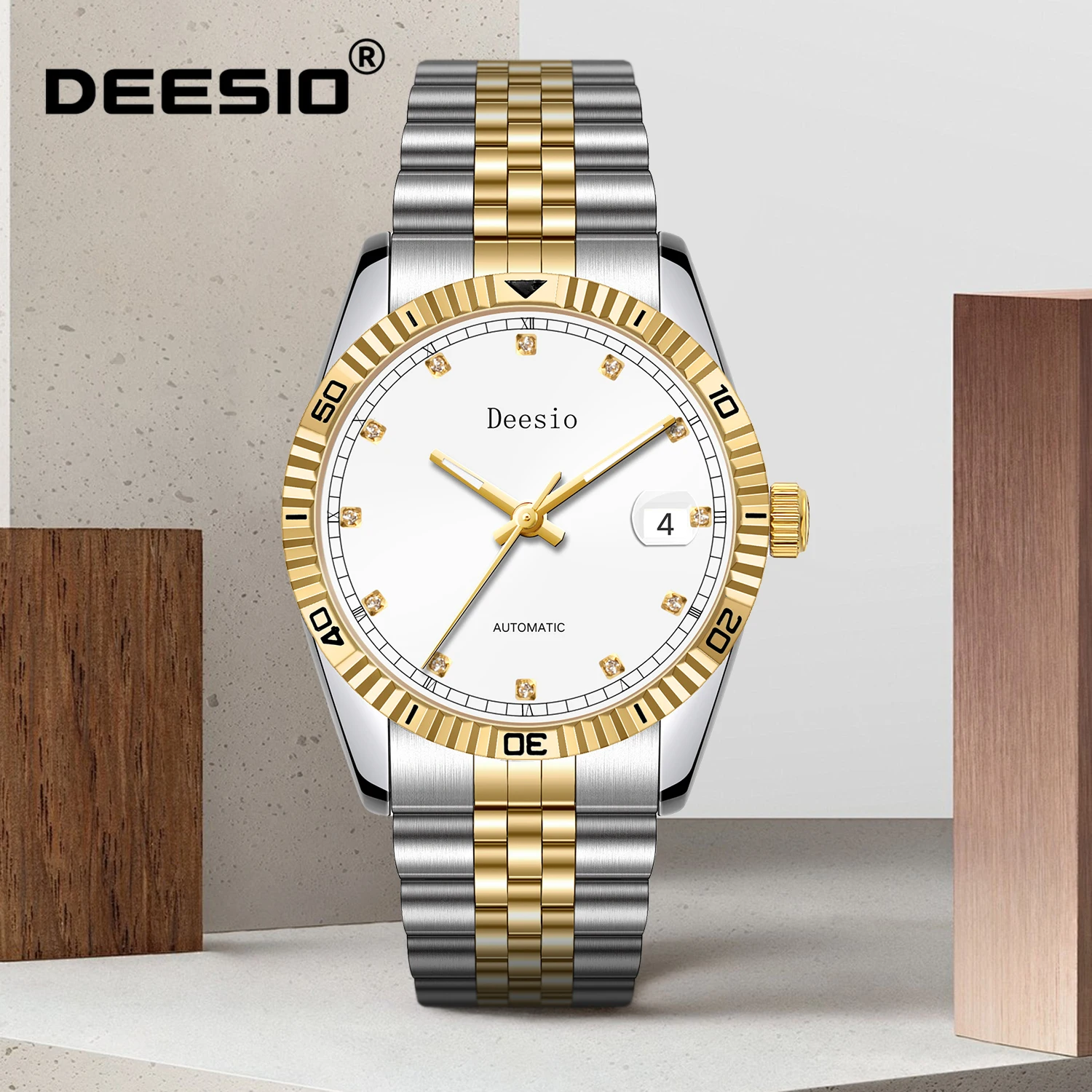

Мужские автоматические часы Deesio, мужские наручные часы с ремешком из нержавеющей стали, 30 м, водонепроницаемые, со светящимися стрелками, деловые повседневные деловые часы