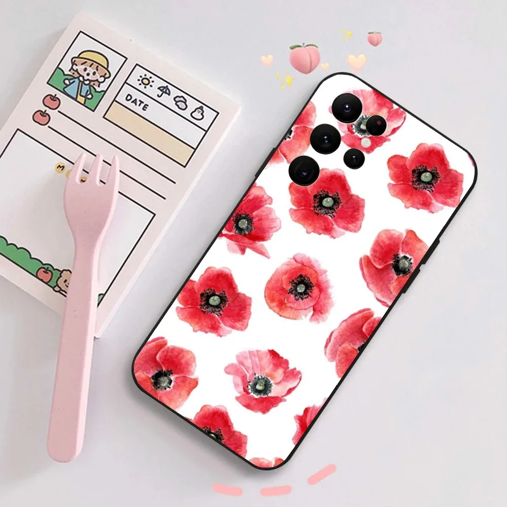 Red flowers Poppies pattern Phone Case For Samsung Galaxy A20,A21s,A22,A31,A32,A52,A53,A72,73,A80,A91Soft Black Cover