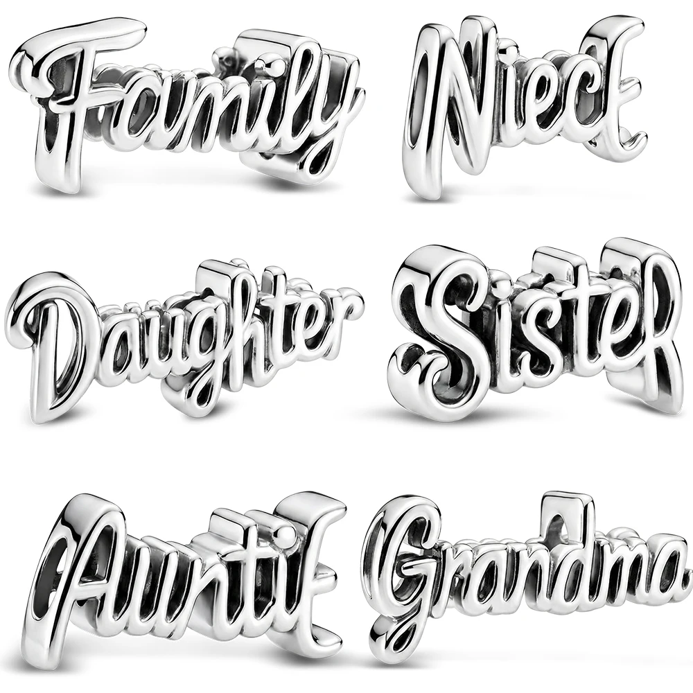 925 Sterling Silver Charms Family Series Handwritten Relative Beads Jewelry Making For Original Bracelet Ladies Jewelry DIY Gift
